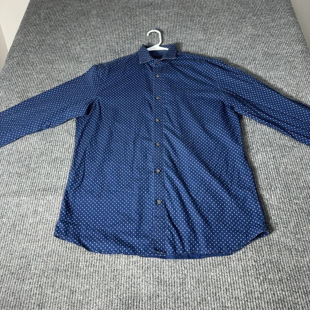 Banana Republic Button Up Mens L Blue Paisley Non-Iron Standard Fit Cotton